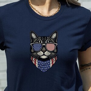 Patriotic Cat Shirt, Funny 4th of July Cat Lover Tee, USA Flag Sunglasses T-Shirt, Cool American Kitty Graphic, Independence Day Gift