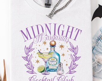 Maglietta Midnight Margaritas Cocktail Club, maglietta di Halloween a tema tequila, regalo carino a tema strega