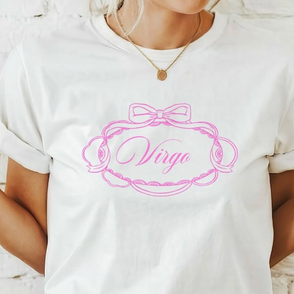 Coquette Virgo Shirt - Pink Ribbon Virgo Sign Tshirt - Astrology Gift - Zodiac Sign Tee - August Birthday Gift - September Birthday Gift