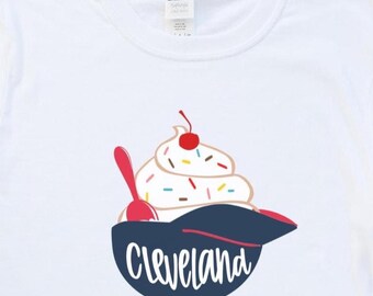 Camiseta de béisbol de Cleveland, camiseta con casco de helado de Cleveland, regalo para fanáticos del béisbol de Cleveland