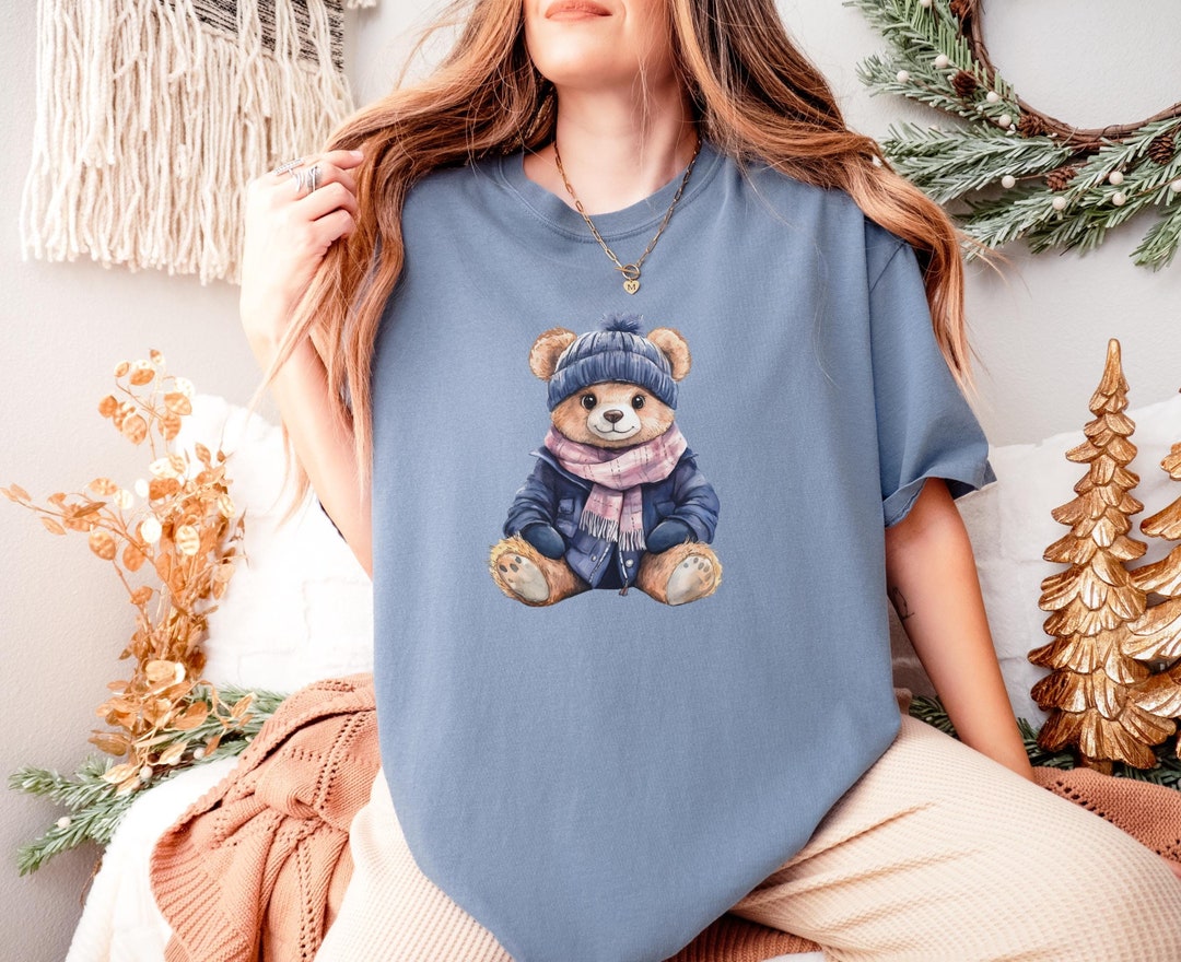 Winter Teddy Bear Shirt - Stuffed Bear With Hat and Scarf Tee - Comfort ...