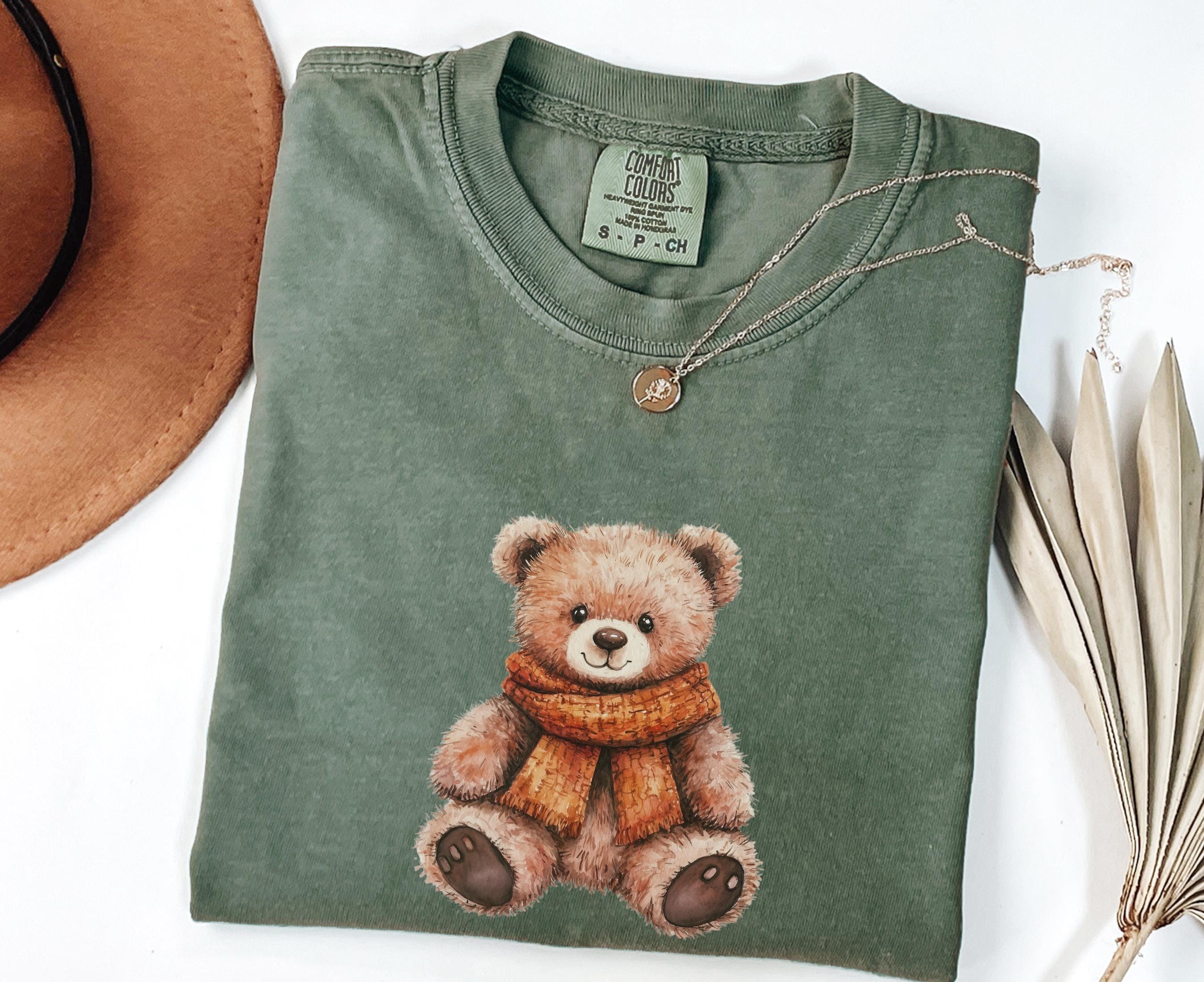 Fall Teddy Bear Shirt, Stuffed Bear With Scarf Tee, Cute Comfort