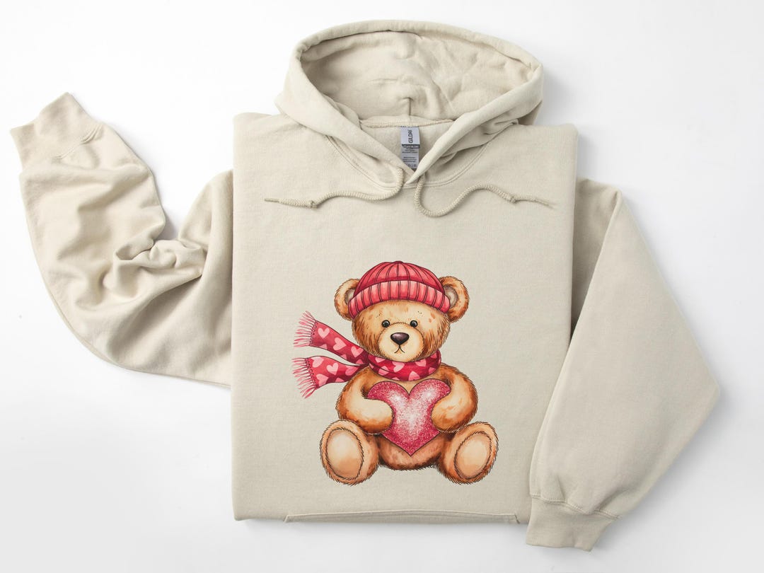 Valentine Teddy Bear Hoodie - Stuffed Bear With Heart and Scarf Hooded ...
