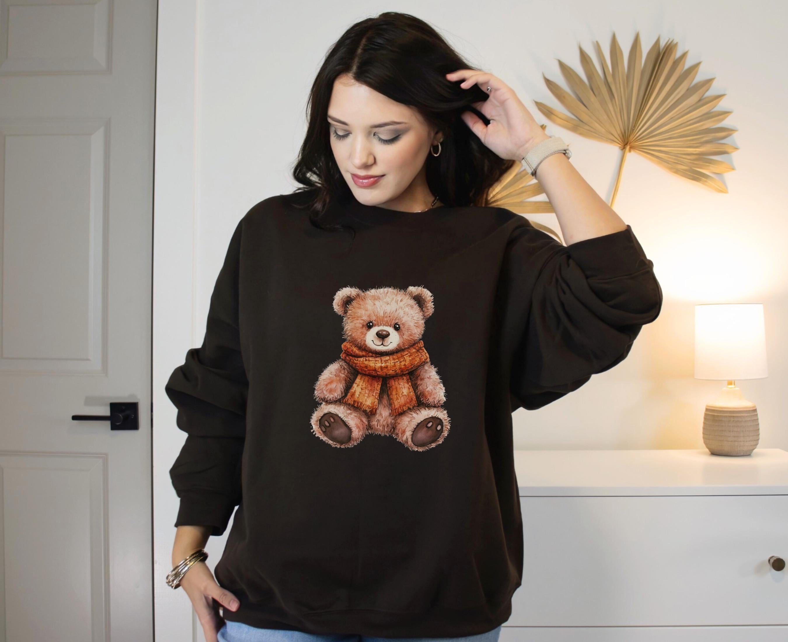 Fall Teddy Bear Sweatshirt, Stuffed Bear With Scarf Shirt, Cute Fall ...