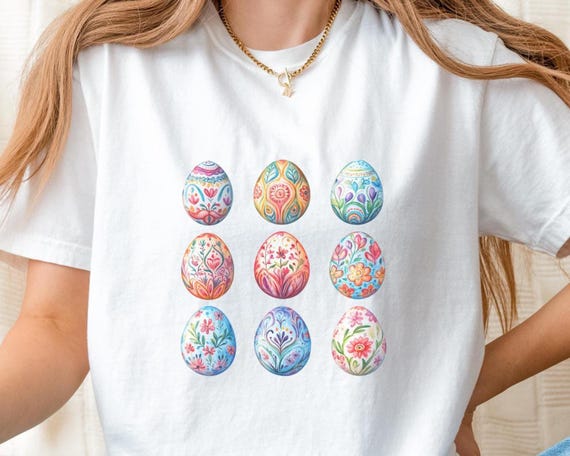 Folk Art Easter Eggs Shirt, Boho Cottagecore Spring Tee, Colorful Floral Egg T Shirt, Easter Pysanky Gift For Her
