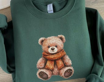 Fall Teddy Bear Sweatshirt, Stuffed Bear With Scarf Shirt, Cute Fall Crewneck, Trendy Teddy Bear Lover Gift