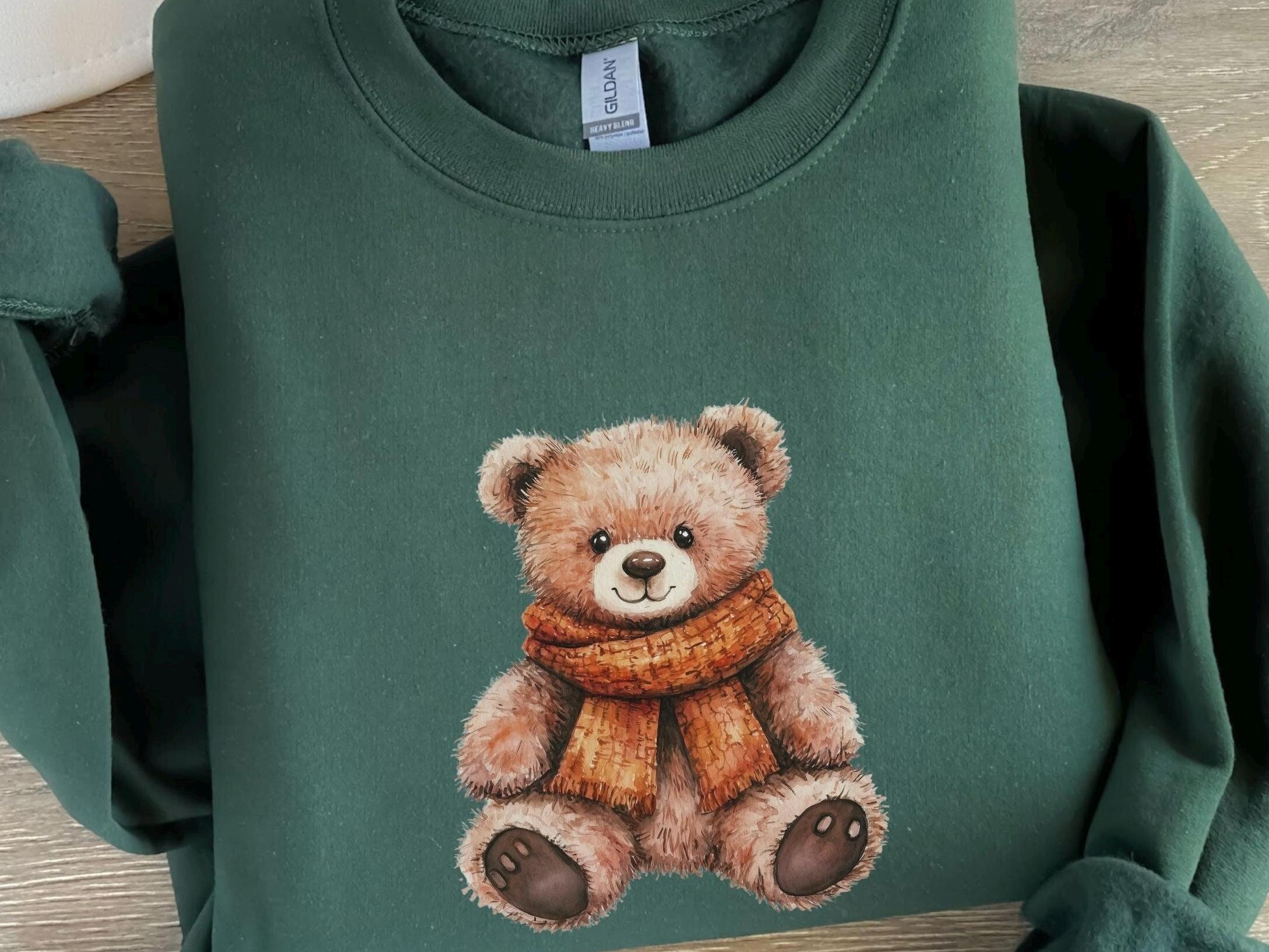 Fall Teddy Bear Sweatshirt, Stuffed Bear With Scarf Shirt, Cute