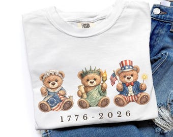 USA 250 Teddy Bears Shirt, Patriotic Teddy Bear Tee, America 1776-2026 Shirt, Comfort Colors July 4th Shirt, Cute Independence Day Outfit