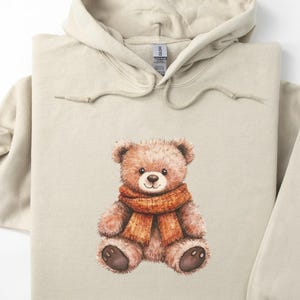Fall Teddy Bear Hoodie, Stuffed Bear With Scarf Shirt, Cute Fall Hoodie, Trendy Teddy Bear Lover Gift, Teddy Bear Hooded Sweatshirt