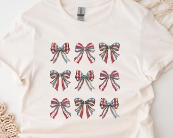 Vintage Patriotic Bows Shirt, 250th Anniversary USA Tee, Retro Americana Coquette Shirt, 4th of July Outfit, USA Flag Bow Tee