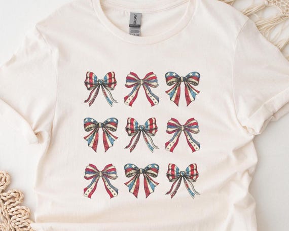 Vintage Patriotic Bows Shirt, 250th Anniversary USA Tee, Retro Americana Coquette Shirt, 4th of July Outfit, USA Flag Bow Tee