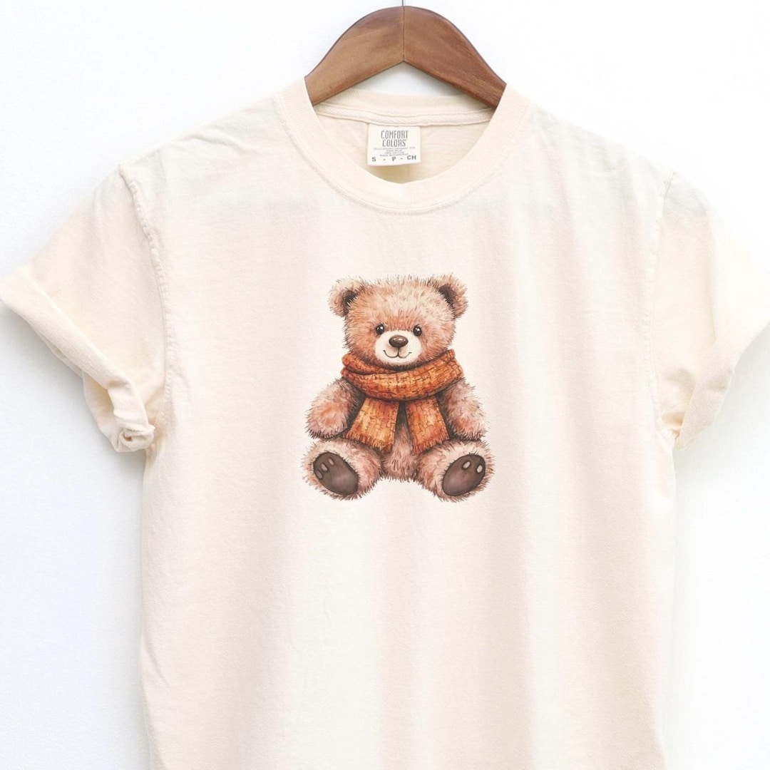Fall Teddy Bear Shirt, Stuffed Bear With Scarf Tee, Cute Comfort