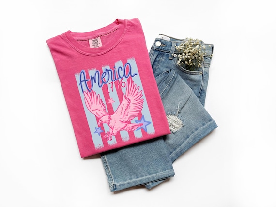 Pink Patriotic Eagle Comfort Colors Shirt, America 1776 USA 250 Tee, Coquette Fourth of July Shirt, Retro July 4th Outfit