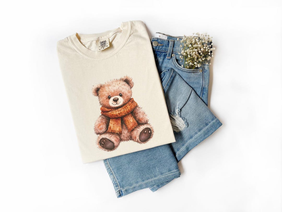 Fall Teddy Bear Shirt, Stuffed Bear With Scarf Tee, Cute Comfort Colors ...