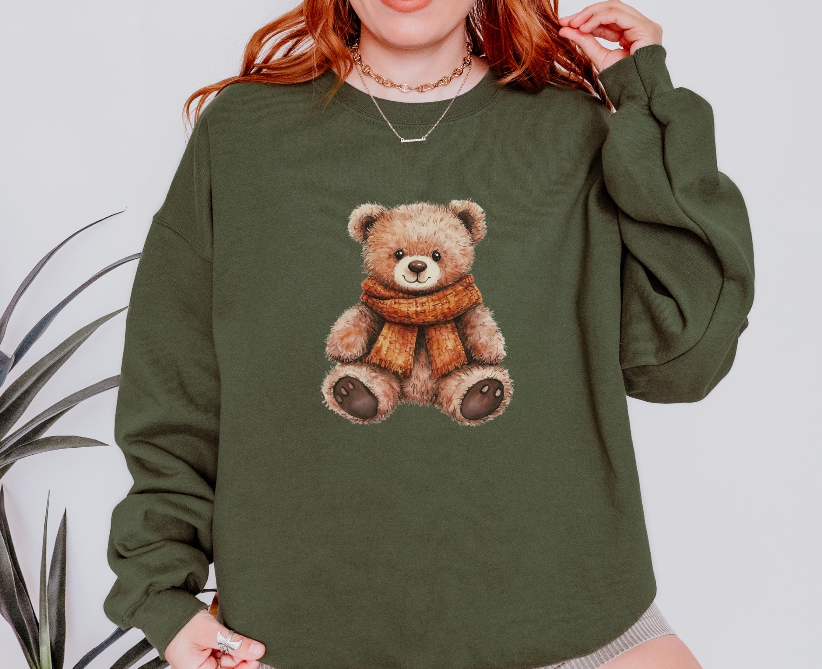Fall Teddy Bear Sweatshirt, Stuffed Bear With Scarf Shirt, Cute Fall ...