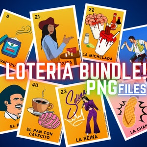 Paquete Loteria PNG - La Toxica - La Reina - Selena Q. - El Borracho - La Michelada - El Pan Con Cafecito - La Chancla - El Vaporu