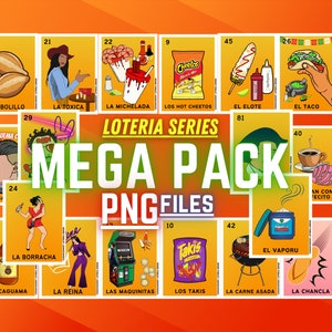 Loteria Series MEGA Pack-18 plików PNG do pobrania-Loteria Designs-pliki PNG-Bollillo-La Toxica-La Michelada-El Elote-La Reina-Y mas