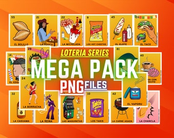 Loteria Series MEGA Pack - 18 PNG Downloads - Loteria Designs - PNG Files - Bolillo - La Toxica - La Michelada - El Elote - La Reina - Y mas