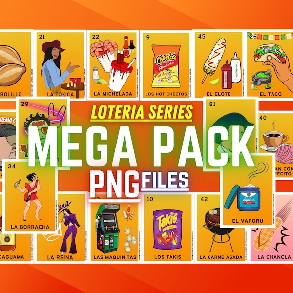 Loteria Series MEGA Pack - 18 PNG Downloads - Loteria Designs - PNG Files - Bolillo - La Toxica - La Michelada - El Elote - La Reina - Y mas