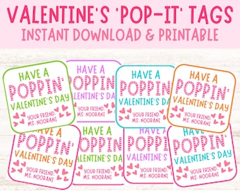 PRINTABLE Valentines Day Gift Tags, Pop-it Gift Tags, Popit gift, Valentines Favor Bag Tags, Happy Valentine Day Tag, Cute class Valentine,