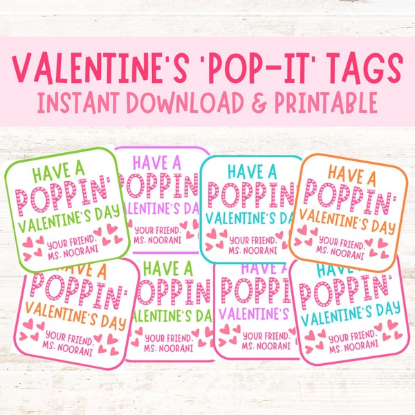 PRINTABLE Valentines Day Gift Tags, Pop-it Gift Tags, Popit gift, Valentines Favor Bag Tags, Happy Valentine Day Tag, Cute class Valentine,