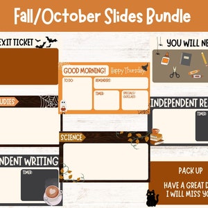 編集可能な10月の教室の毎日のPowerPointスライド、秋のテーマのスライド、ハロウィーンのテーマのスライド、秋とハロウィーンの教室のPowerPointスライド