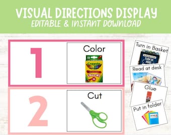 Editable Classroom Directions Visual Display, Supply Display, Real Pictures in Classroom, EB Learner Visuals, Direction Picture Cards