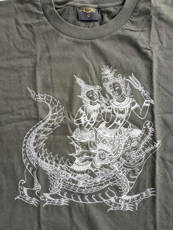 Crocodile Alligator T-shirt Men's (L) Army Green, Rama Warrior Fighting  Thai Art, 2000s Vintage, New Old Stock!
