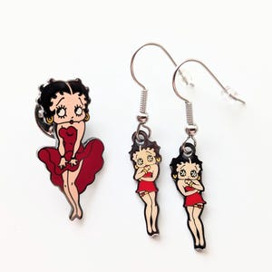 Vintage 2003 BETTY BOOP Earrings & Pin (set of 2) by Pinnacle Designs, Enamel Stainless Steel, New Old Stock!