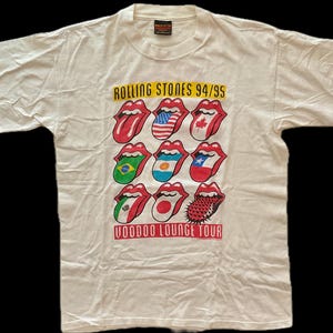 ROLLING STONES 1994 Tour T-Shirt Men&#39;s (L) White, Voodoo Lounge International Flags, 90s Vintage