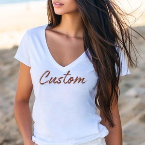 Custom Women V-Neck Shirt, Customized V- Neck Tee, Personalized V Neck, Custom Logo Tee, Customizable V Neck Shirt With Text or Photo Shirt