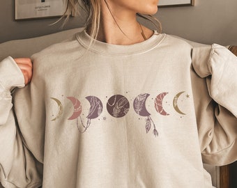 Moon Phases Shirt, Women's Aesthetic Sweatshirt, Boho Celestial Shirt, Trendy Hoodie For Her, Lunar Cycle Shirt, Astrology Gifts, E5709