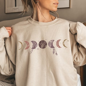 Moon Phases Shirt, Women's Aesthetic Sweatshirt, Boho Celestial Shirt, Trendy Hoodie For Her, Lunar Cycle Shirt, Astrology Gifts, E5709