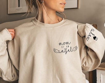 Customized Mom of An Angel Sweatshirt, Personalized Baby Memorial Hoodie, Mourning Themed Name on Sleeve Shirt for Women, Mom Gifts, E7134