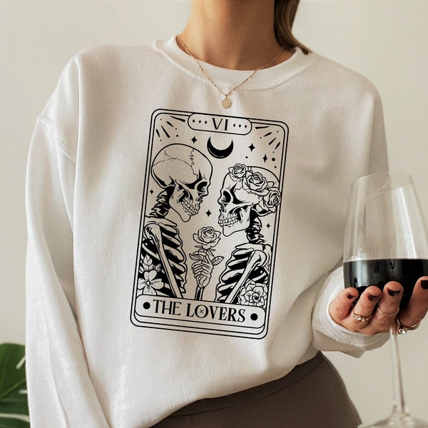 Girl's Aesthetic Hoodie, The Lovers Tarot Shirt, Women's Skeleton Sweatshirt, Indie Shirt, Grunge Tshirt, Witchy Gifts For Best Friend,E6094