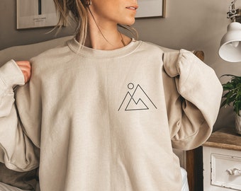 Mountains Sweatshirt, Trendy Hiking Hoodie, Camping Hoodie, Pocket Mountain Shirt, Nature Lover Gifts, Minimalist Line Art Shirt, E5744