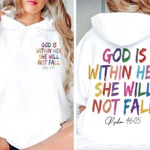 Dios está dentro de ella ella no caerá sudadera con capucha, Salmo 46:05 sudadera para mujeres, camiseta estética del versículo bíblico, regalo de cristianismo de moda, E8225