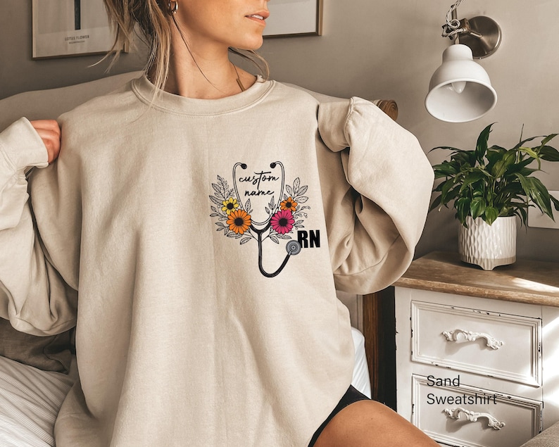 Custom RN Sweatshirt | Personalized Registered Nurse Hoodie, Customized Med Gift, New Nurse Gift, Nursing Student Tee, Nursing School Shirt image 1