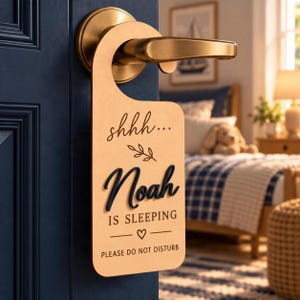Personalized Name Door Hanger, 3D Layered Wood Is Sleeping Sign, Nursery Knob Decor, Baby Shower Gift