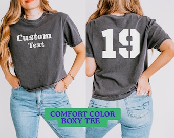 Comfort Colors Custom Number Boxy Tee, Vintage Custom Text with Number Shirt, Personalized Number Cropped, Y2K Collage Style Boxy Tee