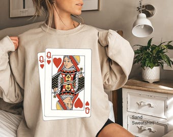Queen of Hearts Shirt, Queen of Hearts Graphic Tee, Boho Valentines Sweatshirts, Valentines Gifts For Her, Women's Playing Deck Shirt