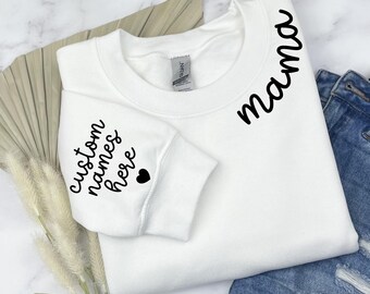 Custom Mom Shirt With Kids Name On Sleeve, Custom Mama Sweatshirt, Personalized Mother's Day Gifts, Customized Birthday Gifts For Mom,K