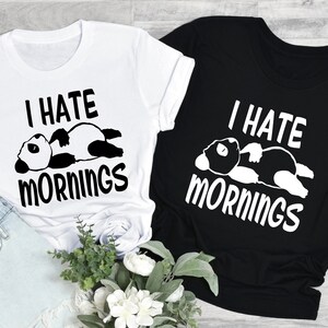Maglietta Donna 'I Hate Morning People And Peoples And Mornings' – Panda Pigro, Nera, Taglia XXL, Stampa Digitale, Divertente