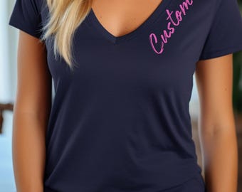 Custom Women V-Neck Shirt, Customized V- Neck Tee, Personalized V Neck, Custom Logo Tee, Customizable V Neck Shirt With Text or Photo Shirt