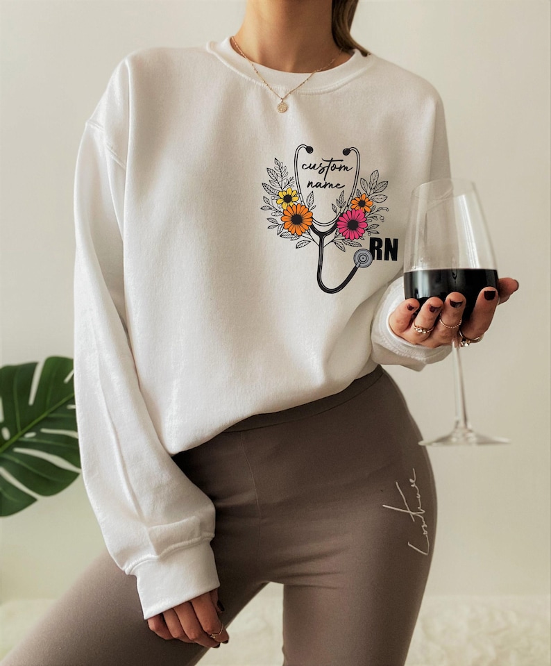 Custom RN Sweatshirt | Personalized Registered Nurse Hoodie, Customized Med Gift, New Nurse Gift, Nursing Student Tee, Nursing School Shirt image 2