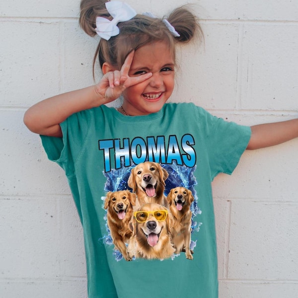 Comfort Colors Custom Bootleg Kids Shirt  Pet Kids Shirt Pet Photo and Name Custom Dog Shirt Personalized Pet Toddler and Youth Shirt