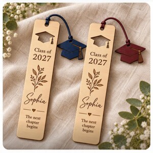 Graduation Bookmark, Personalized Class of 2027 Gift, Wood Grad Cap Keepsake for Senior, College Graduate