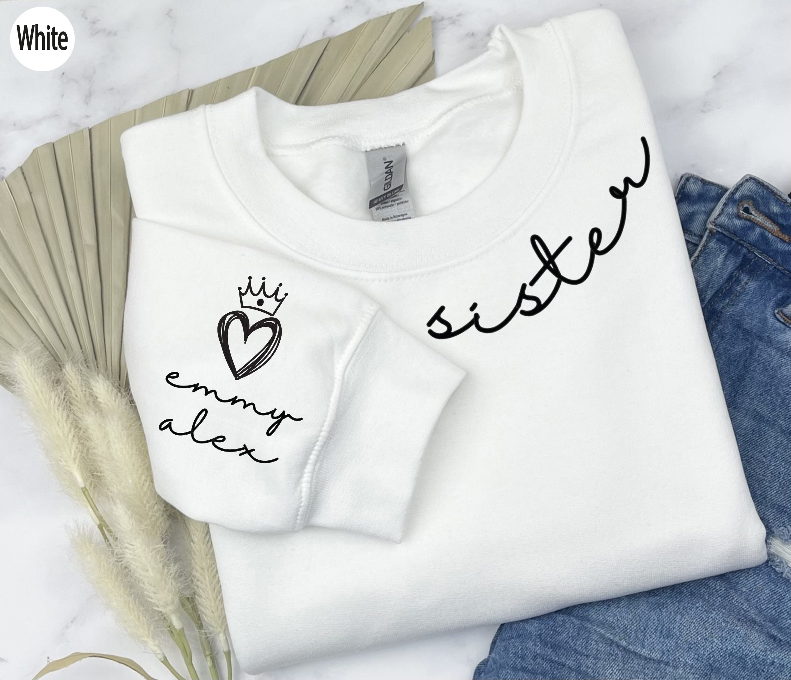 HHLLEOJK Best Sisters Matching Sweatshirt - Funny Graphic Crewneck Pullover For Women