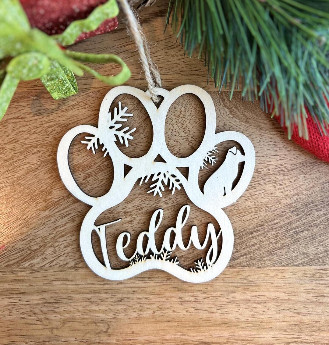 Personalized Dog Paw Ornament, Custom Cat With Name Christmas Ornament ...
