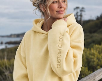 Sudadera o sudadera con capucha de manga bordada personalizada, texto o cita personalizada, para adultos y jóvenes.